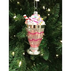 Milkshake Ornament Christmas Glass Sprinkles Food Ice‎ Cream Pink Glittering